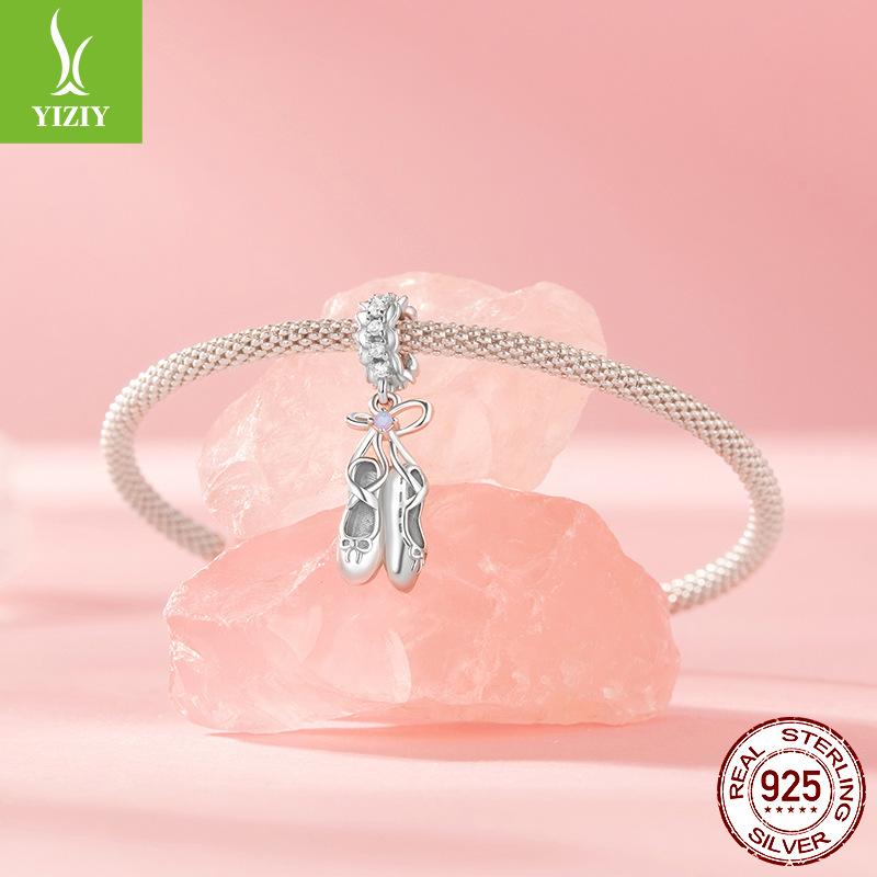 S9 Sterling Silver Ballet Shoes Pendant, Wind Personality Diy Bracelet Beaded Accessories Necklace Pendant