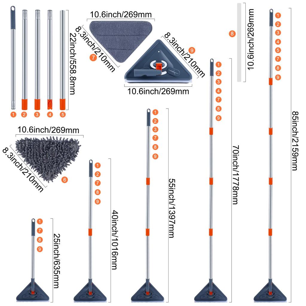 Curățător de pereți cu mâner lung, mop de perete rotativ 360°, instrument de curățare a pereților pentru curățarea pereților/ventilatoarelor de tavan/prafului/plintelor/podelelor