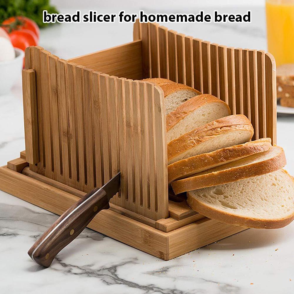 Bamboo Bread Slicer for Homemade Bread 3 Adjustable Thickness Foldable Easy To Clean Store Bread