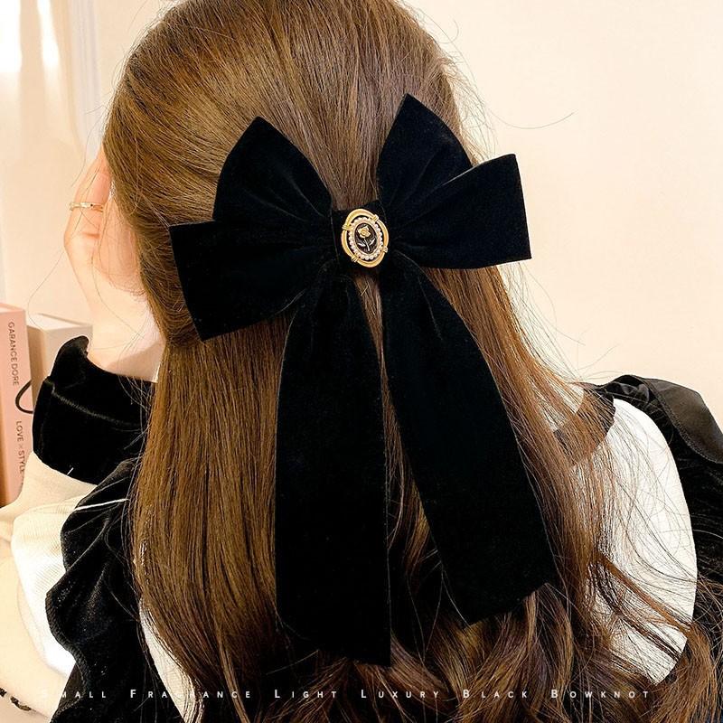 Vintage French Ribbon Hair Clips Bow Elegant Velvet Hairpin Women    Head Back Spring Clip Fashion Girls Hair Accessories