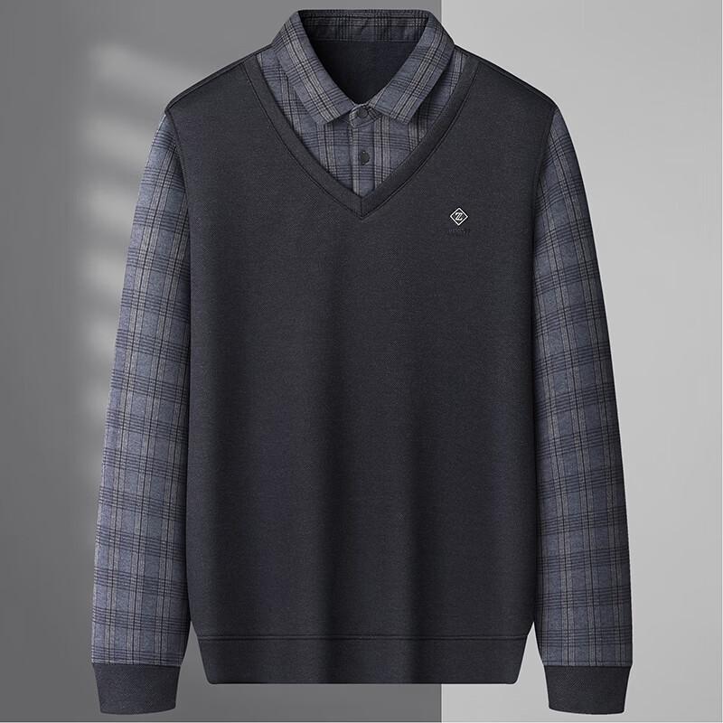 

Men s Winter Fleece Lined Plaid Faux Two-Piece Polo Shirt 5XL