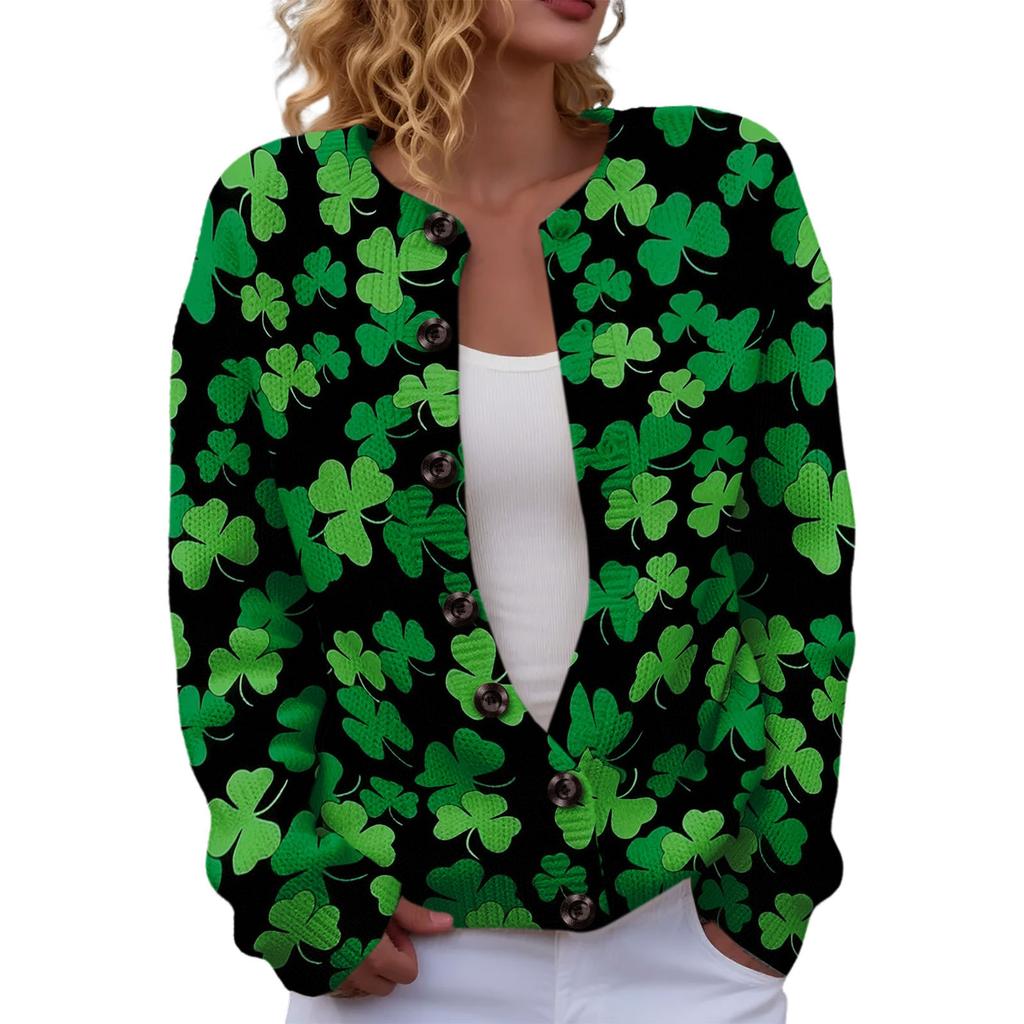 LXF-YK52 Crew Neck Cardigan St. Patrick's 3D Printed Sweater New Knitted European beautiful woman