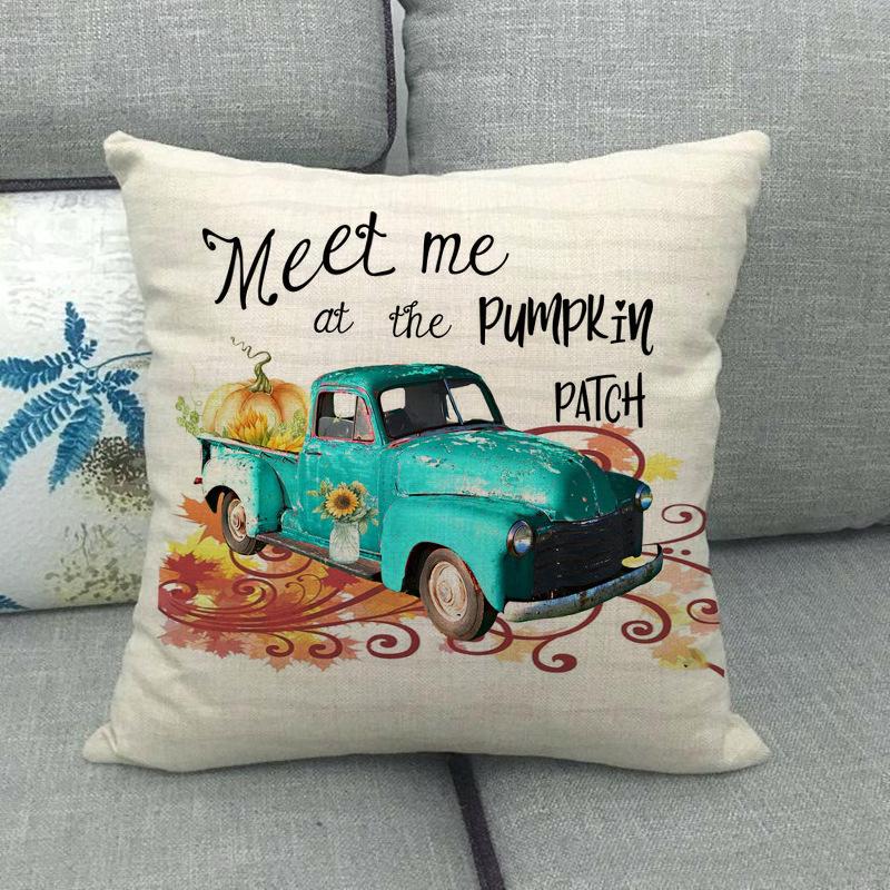 Autumn Thanksgiving Pumpkin Truck Digital Printing Short Plush Pillow Covers For Car Sofa Office Cushion Cover Home Goods