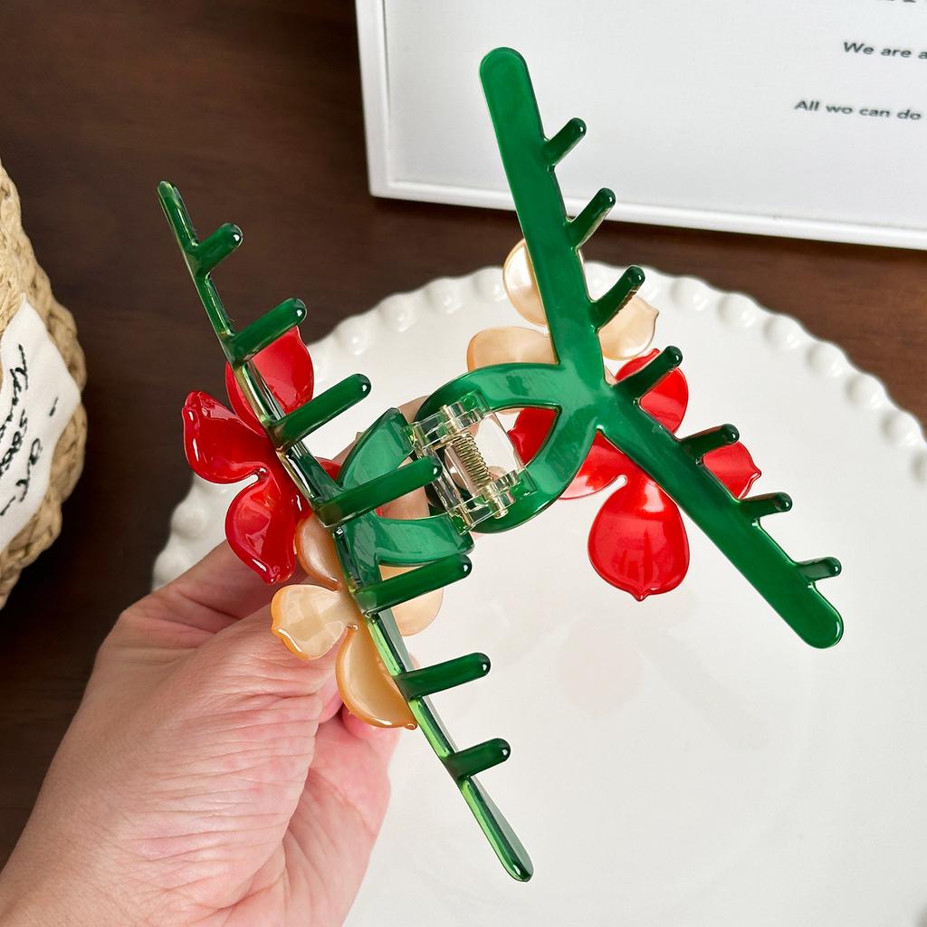 Large Extra Stylish Hair Claw Clip In Acetate With Elegant Flower Motif And Eyecatching Rhinestones Women For