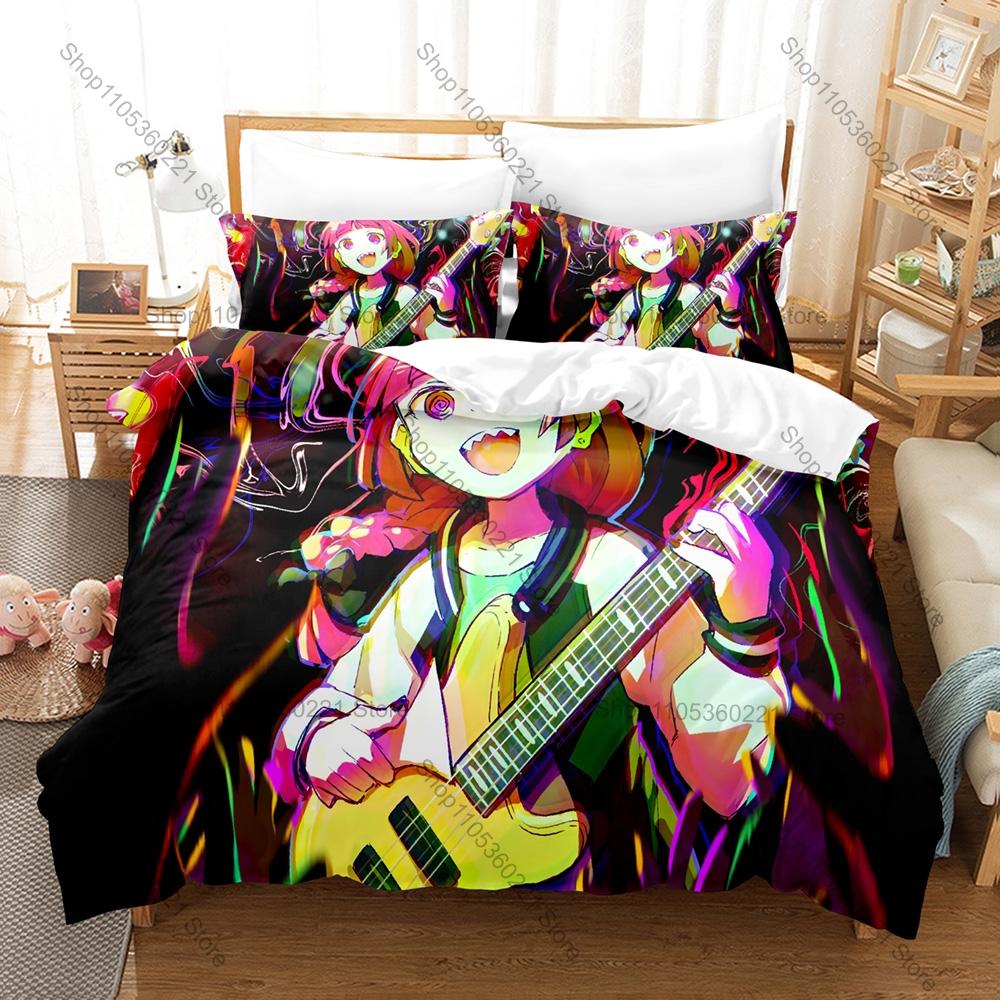 Bocchi The Rock Anime Kikuri Hiroi SICK HACK Band Purple Braided Hair Sake Lover Bedding Set Duvet Cover + 2 Pillowcases Anime
