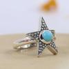 Turquoise Gemstone Ring, Star Ring, Designer Jewelry, Boho Ring, Handmade Ring, Unique Gift, Silver Charm Jewelry, 925 Silver Ring