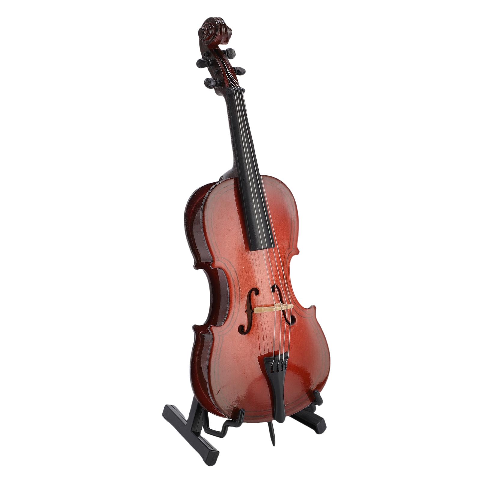 

Miniature Cello Model with Stand Bow Case Wooden Mini Musical Instrument Replica for Bedroom Office Room Decoration