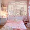Kawaii Pink Teddy Bear Tapestry Wall Hanging Dessert Cupcake Sweet Girly Aesthetic Wall Art Bedroom Girls Room Decor