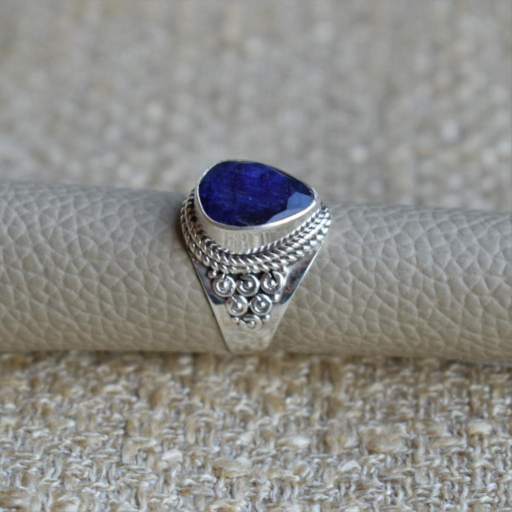 Teardrop Sapphire Ring, Boho 925 Sterling Silver, Handmade Ring