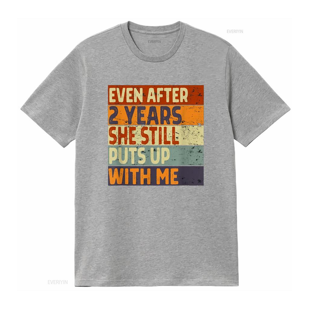 Mens Funny 2 Years Marriage Wedding Anniversary for Him T Shirt Vintage Washed Streetwear Breathable Casual