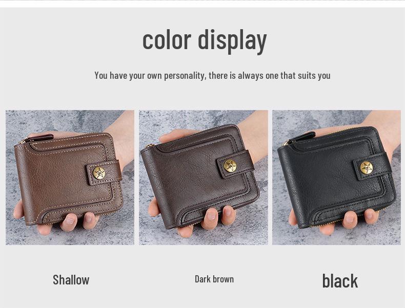 2024 Men's Retro Tri-fold Wallet with Zipper and Card Holder