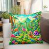 1Pc Cartoon Dinosaur Jungle Print Throw Pillow Cover,Suitable For Sofa,Bedroom,Living Room,A Fun Gift For Kids