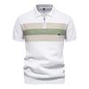 Men's Korean-Style Casual Striped Thin T-Shirt Versatile Lapel Half-Zip Short-Sleeve Polo Shirt