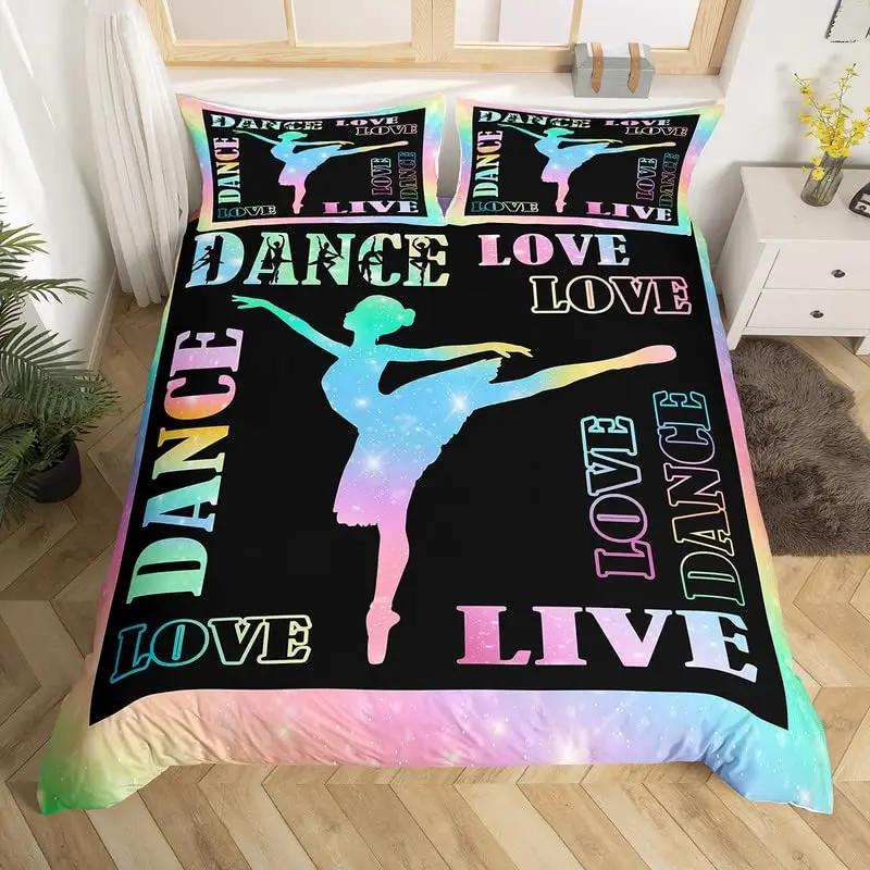 Liebe Gymnastik Königin König Bettbezug Bodenturnen Ballett Bettwäsche Set Neonpink Tanz Bettdeckenbezug Polyester Steppdeckenbezug