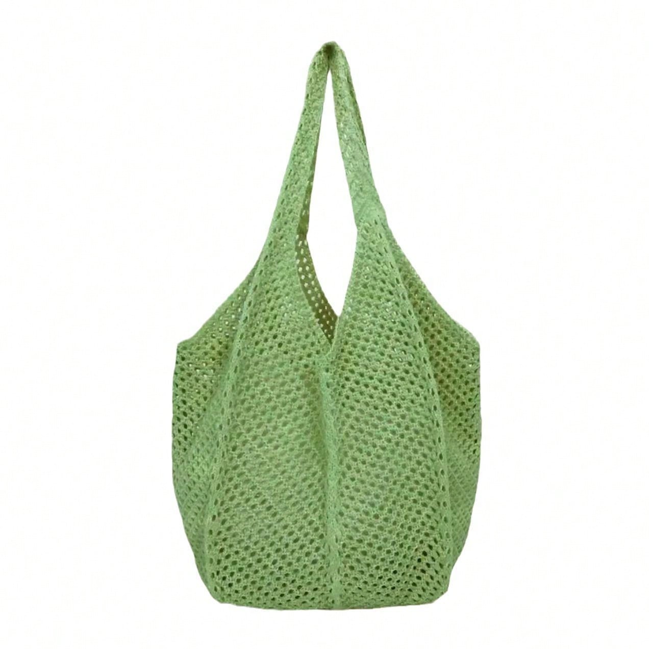 Sac tissé en fil de coton grande capacité décontracté nouveau sac en paille ajouré style paresseux sac à bandoulière sac de plage de vacances sac pour femme green multicolore