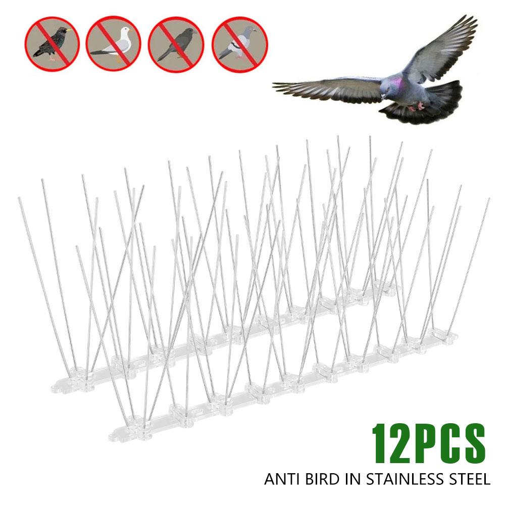 

12/24Pcs Anti Bird Spikes Kit Outdoor Fence Pigeon Deterrent Kit Stainless Steel Anti Climb Security Wall Spikes for Garden Roof