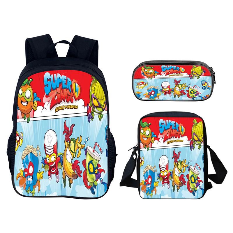 Super Zings 3pcs Set Backpack 40cm/15.7inch Durable School Bags Shoulder Bag Pencil Case Computer Book Bags Children's Birthday
