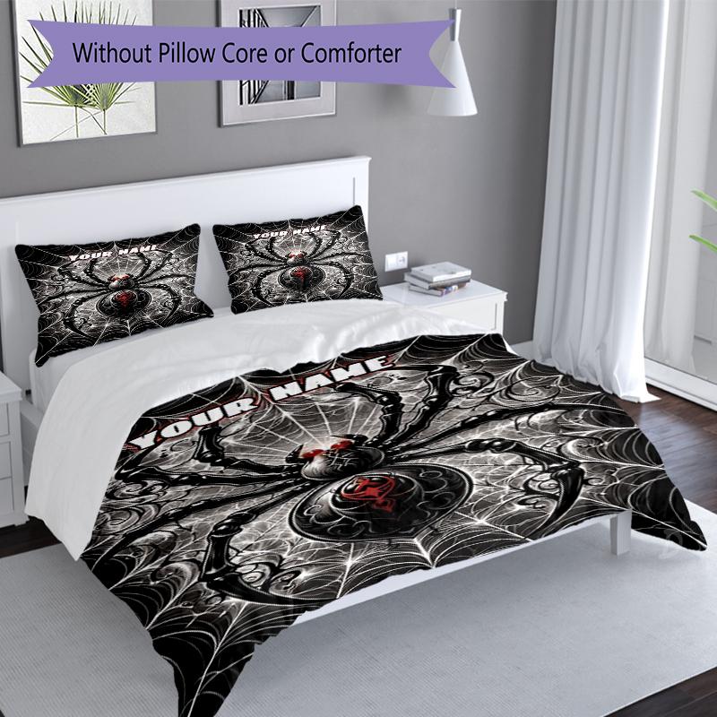 3PC Custom Name Dark Spider Web Art Bedding Set Duvet Cover Closure Includes 1 Duvet Cover & 2 Pillowcases for Bedroom