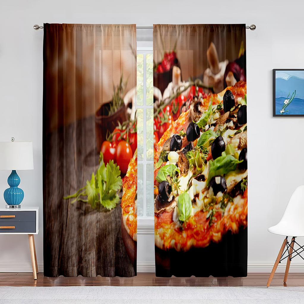 Delicious Steak Beef Food Tulle Curtains for Living Room Bedroom Decoration Modern Chiffon Sheer Voile Kitchen Window Curtain