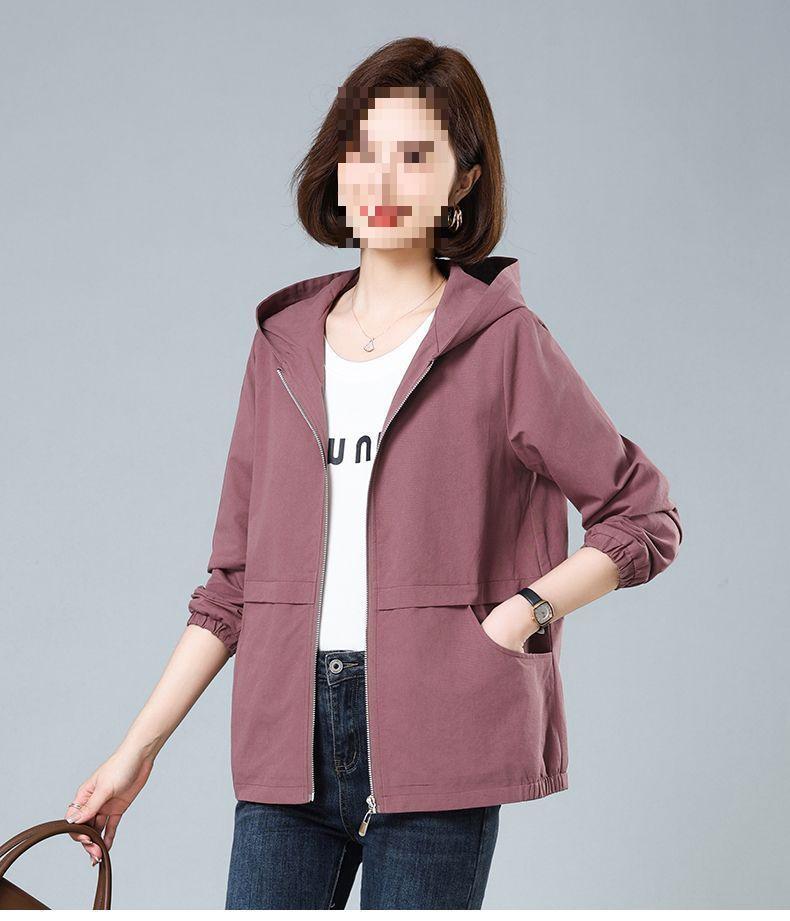 Women's Plus Size Hooded Short Jacket - Casual Spring/Autumn Outerwear for Middle-Aged Women