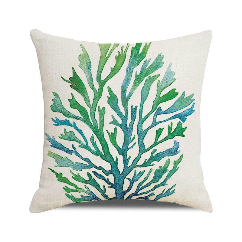 Watercolor Painting of Coral Marine Creatures Digital Printing Short Plush Pillow Covers for Car Sofa Office Cushion Cover