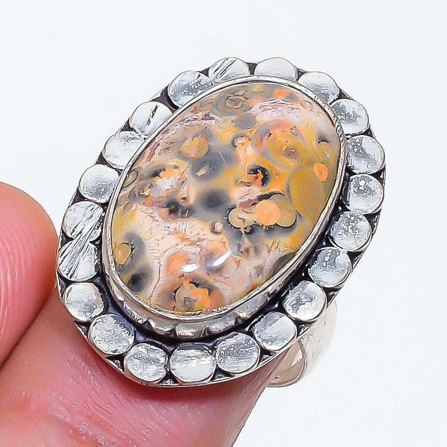 Natural Leopard Skin Gemstone 925 Sterling Silver Jewelry Ring Size 7 ZS-924