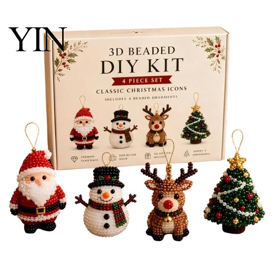 Kleberloses Perlen-Set 3D Perlen-DIY-Set, Lebensechtes Weihnachtstier-Bastelset, Perlenkatze Handgemachtes Einfaches Stickset für Kinder und Erwachsene Festlicher Feiertag