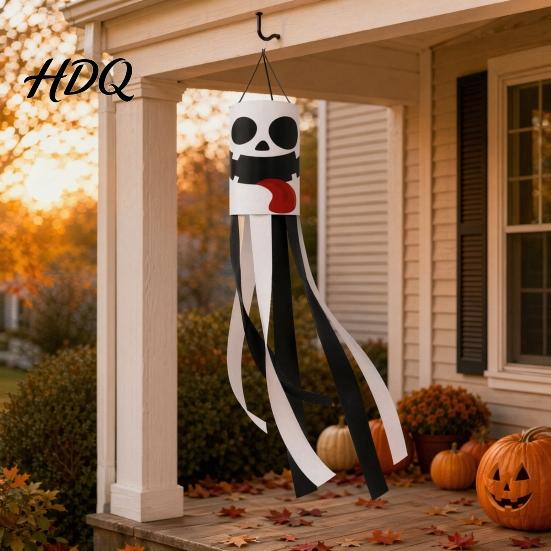Festive Halloween Banner 39 Inch Windsock Flag Cartoon Ghost Flag Windsock Waterproof Hanging Door Decoration Ornament