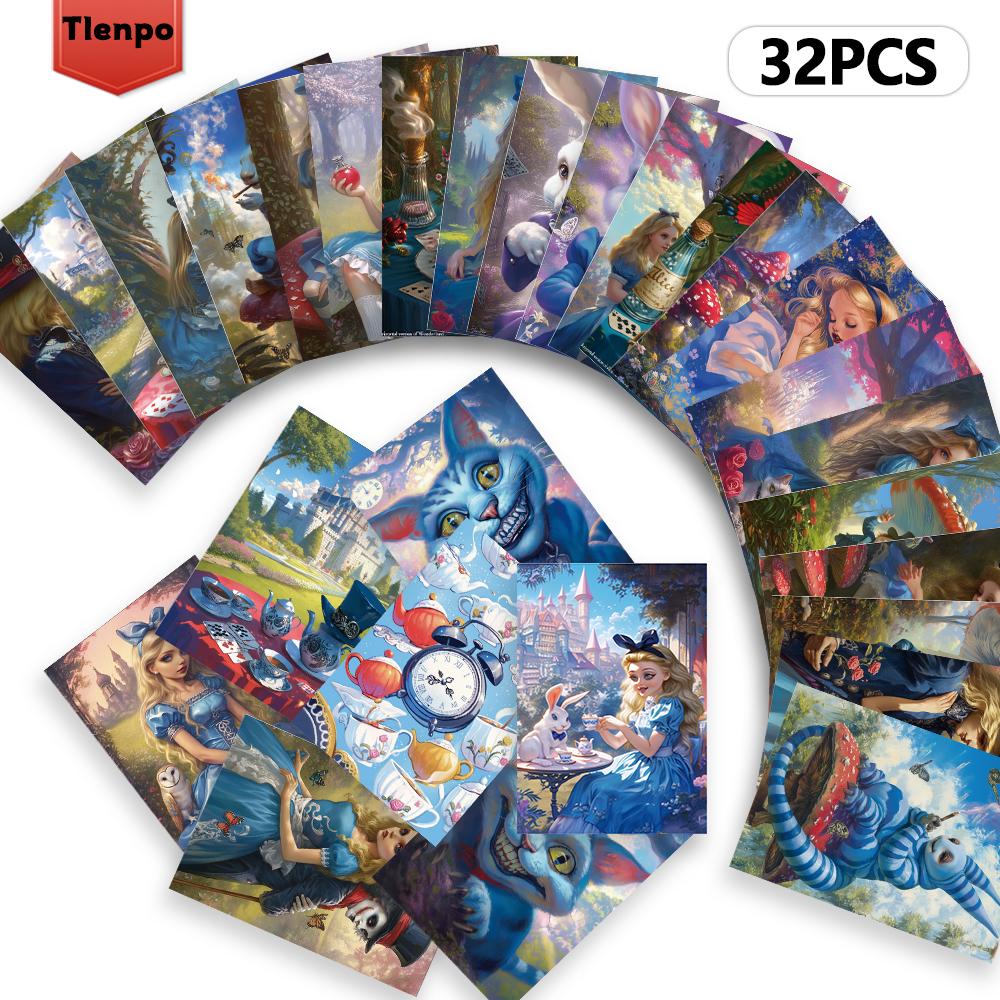 32pcs, Vintage Alice In Wonderland Postcards, Horror, Birthday/Anniversary Gifts, Collectibles, Suitable for Gifting, Mailable.
