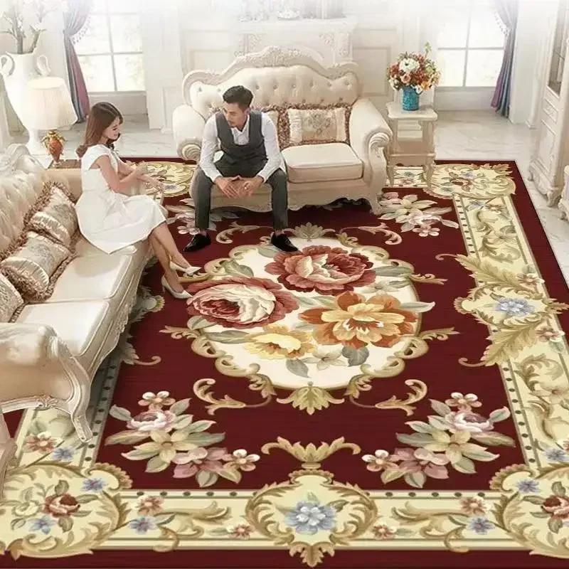 European Style Home Decoration Rugs Living Room Retro Flower Carpet Hall Sofa Large Area Rug Non-slip Room Doorway Soft Foot Mat