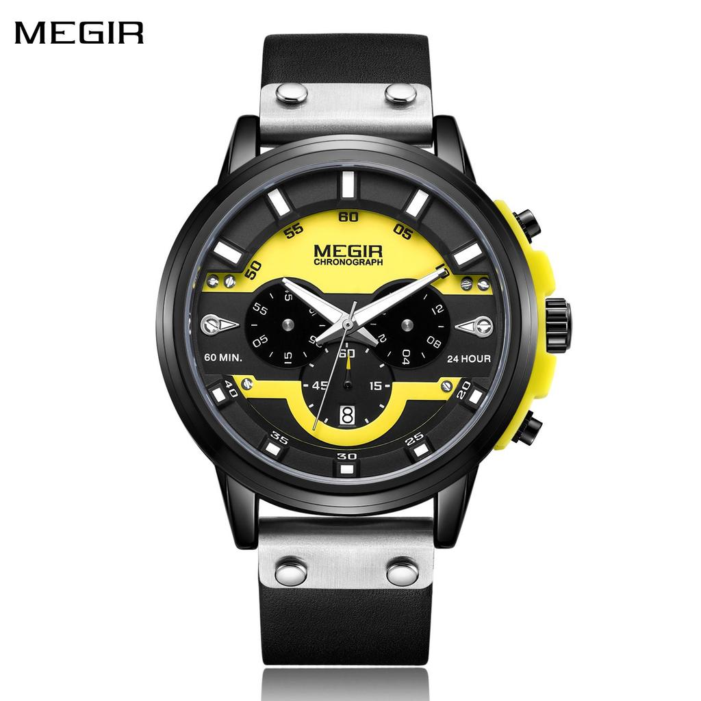 MEGIR Mode Militär Sportuhren für Herren Wasserdichte Quarz-Armbanduhr Chronograph Leuchtendes Kalenderdatum 24-Stunden 2080