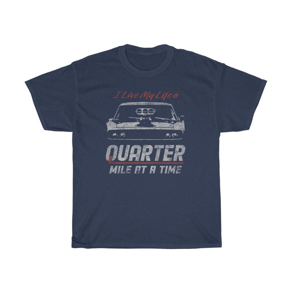 Quarter Mile At A Time Iconic Printed Pattern Unisex Cotton Tshirt Casual Retro Trend Street Style Unisex