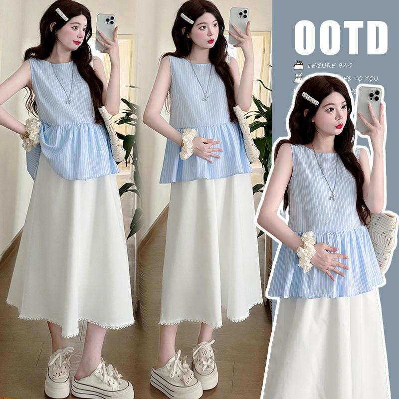 Blue Striped Doll Shirt with Lace Patchwork White Skirt (Spring/Summer 2026) 2XL