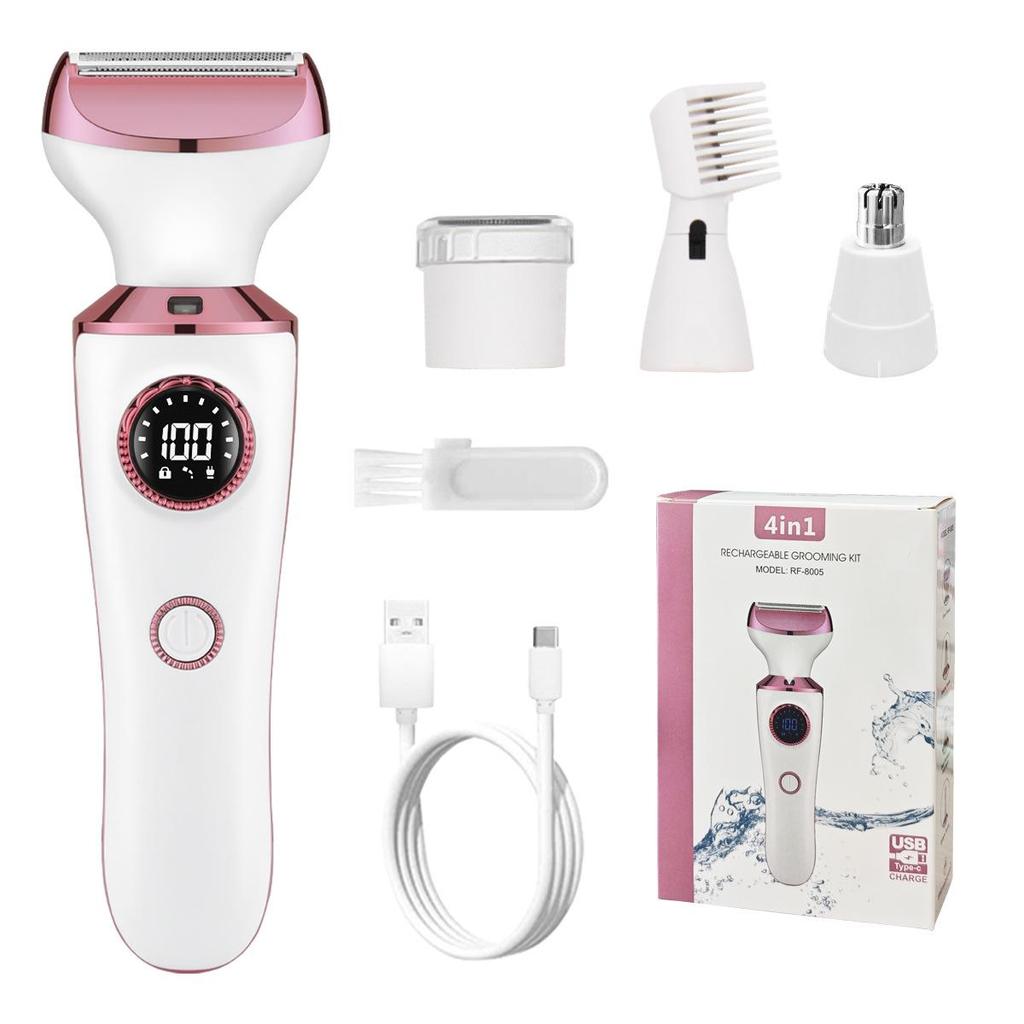 4-in-1 Women's Electric Shaver with USB Charging - Eyebrow Trimmer, Hair Removal for Sideburns, Underarms, Legs, and Bikini Area