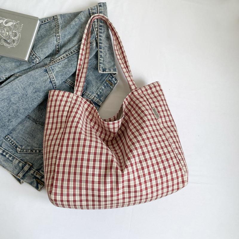 Вместительная клетчатая холщовая сумка-тоут летняя модная литературная ленивая на плечо сумка для покупок