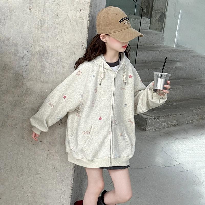 2025 Girls  Hooded Cardigan: Stylish Autumn/Winter Outerwear for Big Girls 130cm