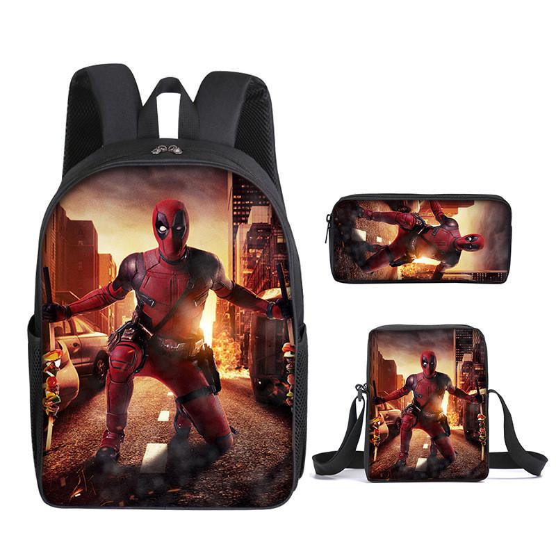 Deadpool 3pcs Student School Bag Backpack Lunch Bags Pencil Case Gifts Kids