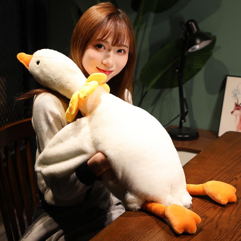 1pc 85cm Lovely Lying Goose Plush Toys Cute Animal Duck with Petal Pillow Stuffed Soft Infant Sleeping Appease Dolls for Girls