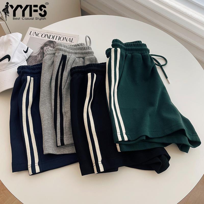 YYFS Women's Fashion Casual Stripe Print High Waist Sport Shorts