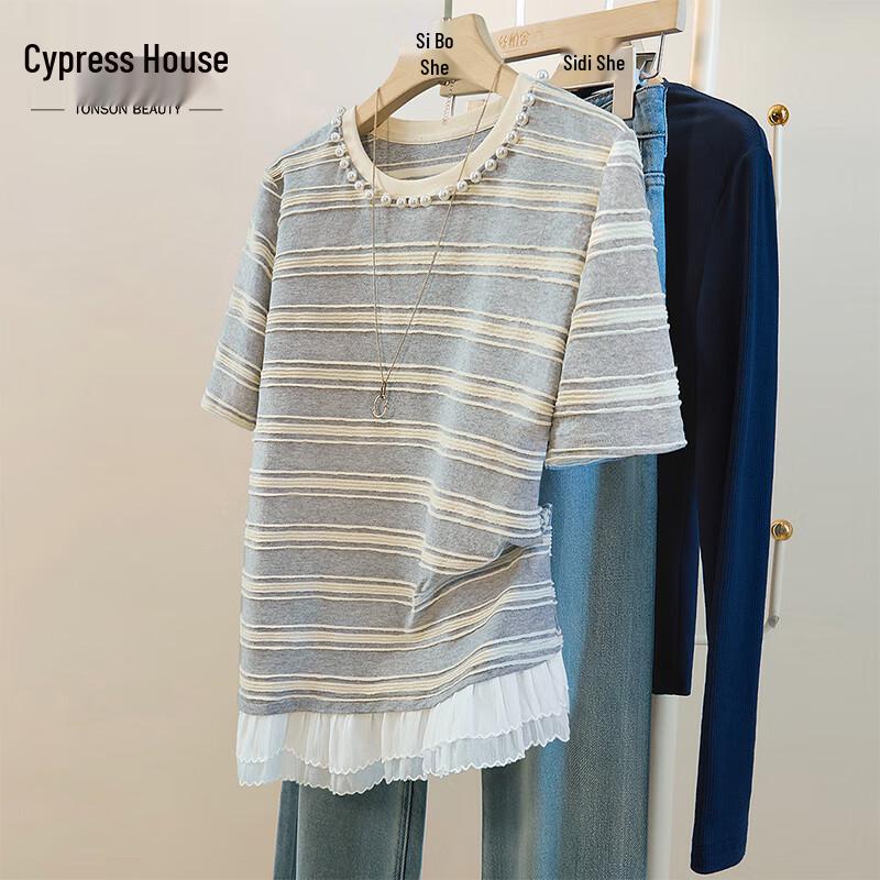 Sisbers Women s Striped Round Neck Casual T-Shirt M