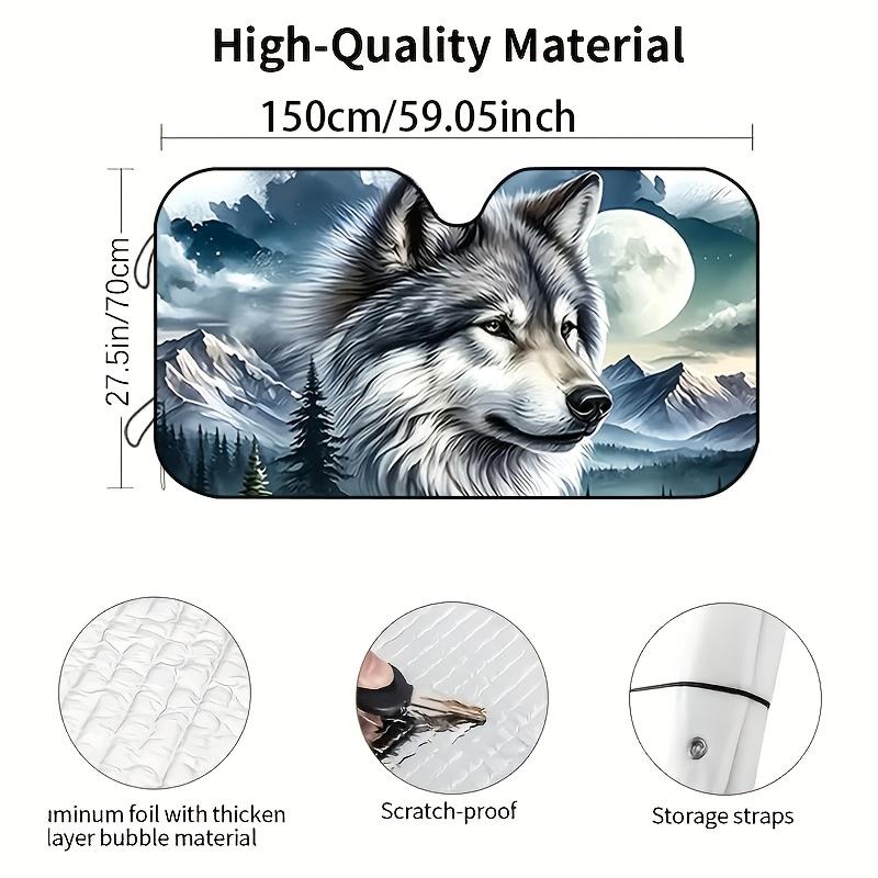 1Pcs Wolf Head Moon Car Windshield Sunshade UV Rays Heat Blocker Keeps Vehicle Cool Unique Design Fit Sedans SUVs Trucks RVs