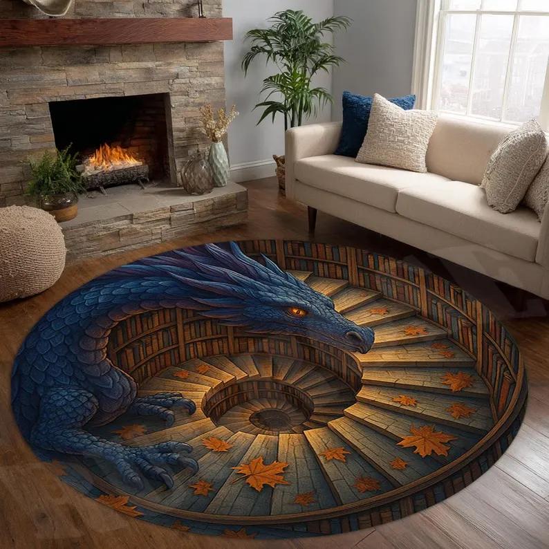 Tappeto Illusione 3D Drago Mistico, Tappetino Fantasia per Arredamento Gotico, Soggiorno, Camera da Letto, Biblioteca 60cm x 60cm