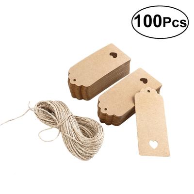 100pcs Gift Tag Kraft Paper Card DIY Tag with 10M Jute Twine String,Home Baking Gift Message Bookmark Tag