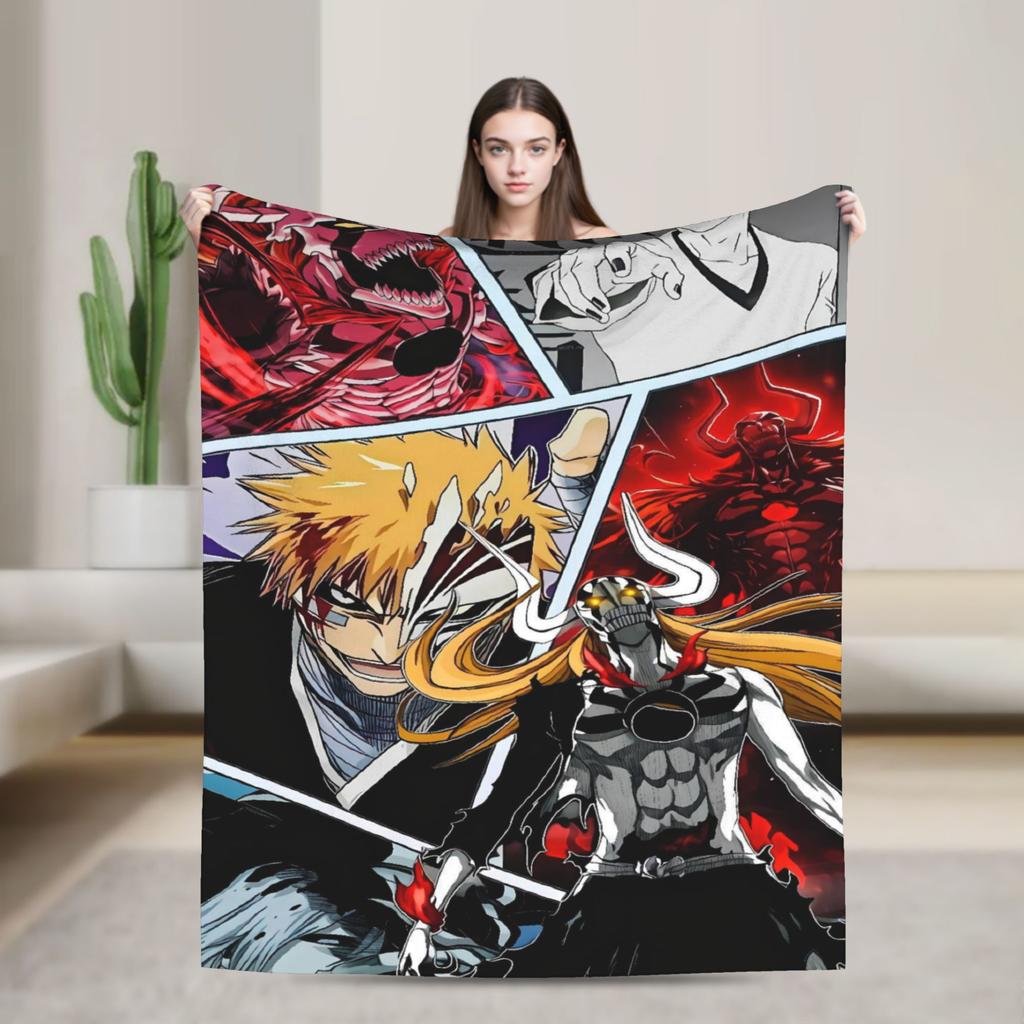 Ichigo Orihime Uryu Blanket Bleached Camping Flannel Throw Blanket For Living Room Super Soft Custom Diy Quality Bedspread Gift