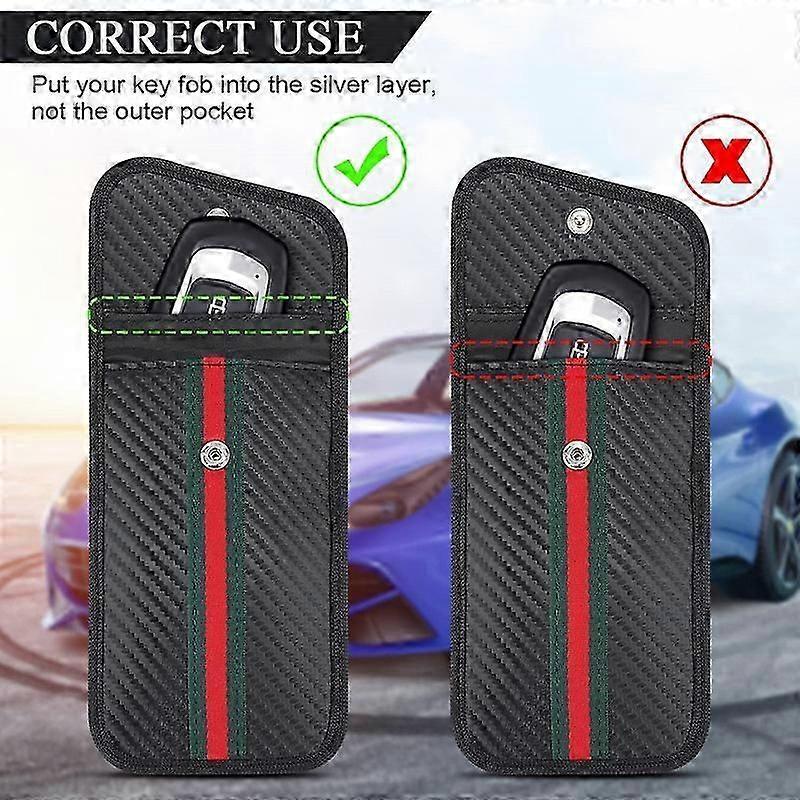 2er-Pack Faraday-Tasche für Autoschlüsselanhänger, Karbonfaser-Stoff Auto-Schlüssel RFID-Signalblockierende Tasche Keyless Signalblocker Schlüsselhülle für Autosicherheit Diebstahlschutz Re