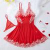 Transparent Thin Style G-string Lace Ruffle Trim Lingerie Set Women Nightgowns Sleeveless Sleepwear Sexy V-Neck Bra Panty Sets