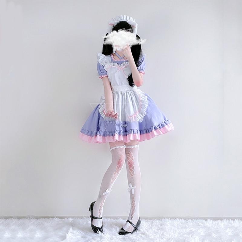 3Pcs Sweet Maid Outfit Women Anime Maid Costume Fancy Dress Cosplays Costume Maid Dress with Headwear Apron