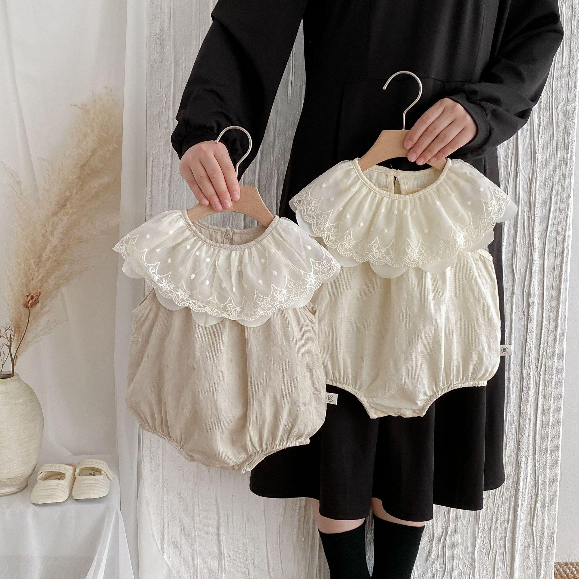 

2025INS Модный летний комбинезон без рукавов с кружевным воротником для младенцев и маленьких девочек 90 cm абрикосовый