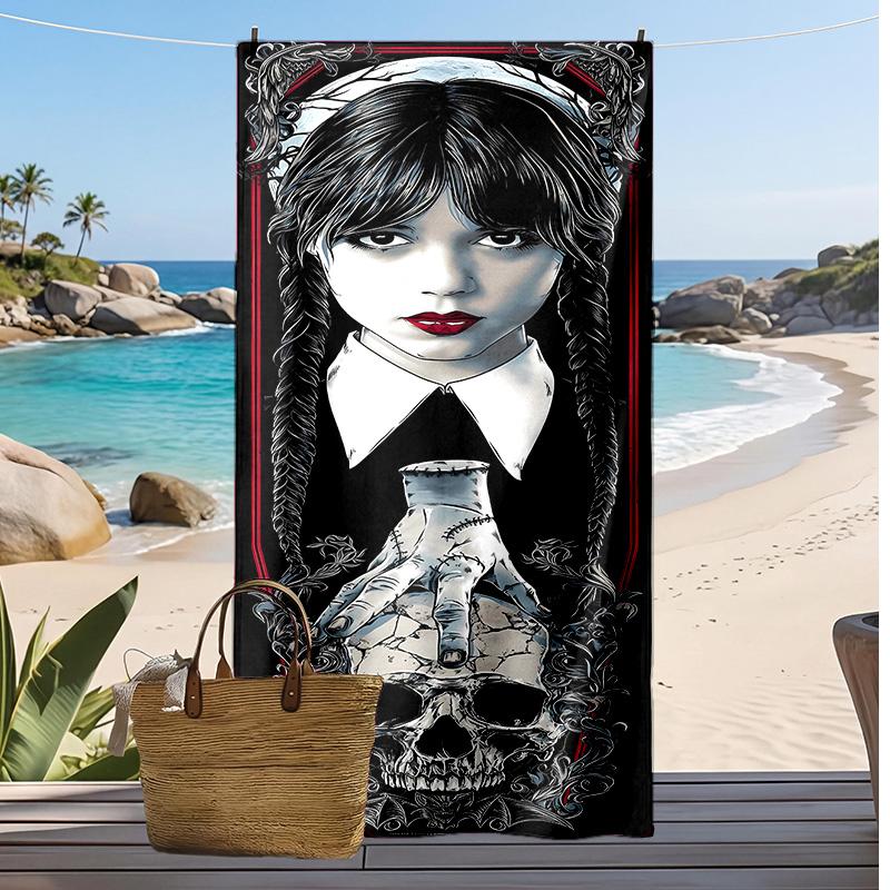 Wednesday tv Printed Quick Dry Beach Towel Super Absorbent Soft Lightweight Bath Towel for Pool Summer Travel