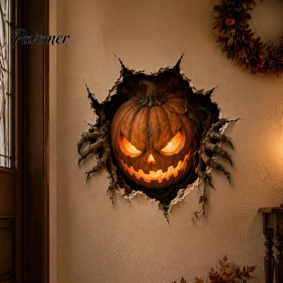 Festive Room Wall Accents 3D Break-in Halloween Sticker, Realistic Haunted House Decal, Removable Horror Theme Photo Background PVC Mural for